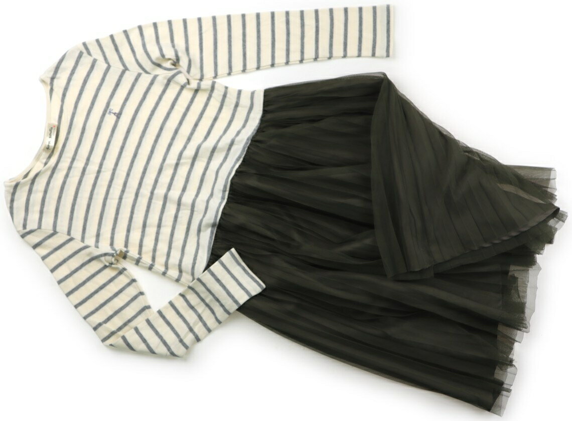 ポンポネット pom ponette ワンピース 160 女の子 生成り、ボーダー柄 子供服 ベビー服 キッズ アウトレット ユーズド 【中古】キッズ・ベビー・マタニティ