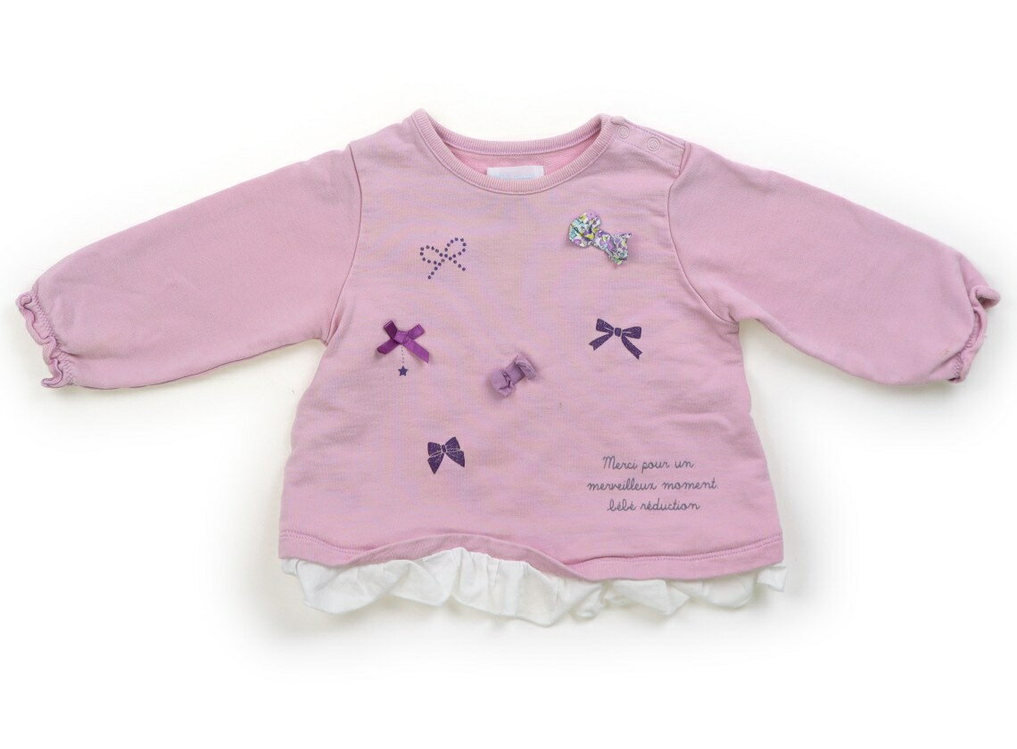 　ブランド 　BeBe(べべ) 　カテゴリー 　トレーナー・プルオーバー 　サイズ 　70サイズ 　色 　ピンク、紫、リボン、フリル 　状態 　★★ 　記名 　なし 　ジャンル 　Girl 実際のサイズ表記はS。本体に色褪せ、袖先や表身頃に茶色い汚れあり。外遊び用にいかがでしょうか。 ＊【状態】【サイズ】に関しての詳しい説明はこちら