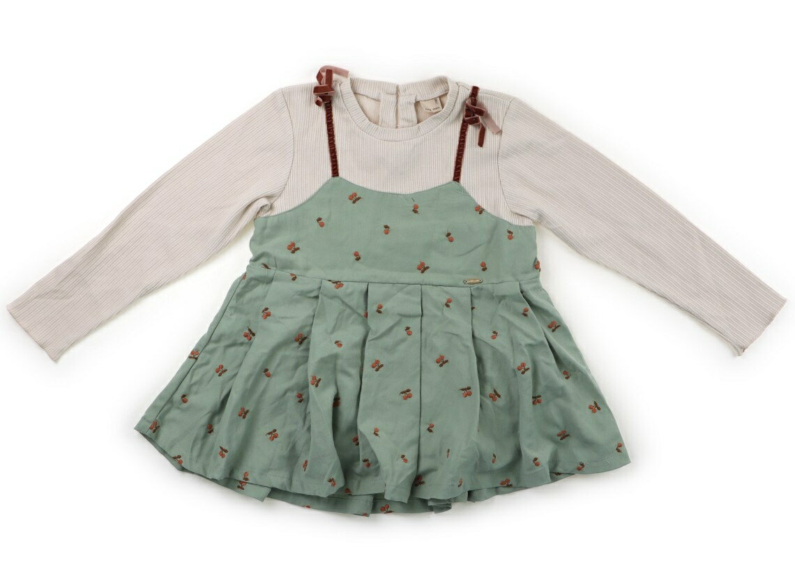 プティマイン petit main ワンピース 130 女の子 ベージュ・ダスティグリーン・ブラウン・さくらんぼ 子供服 ベビー服 キッズ アウトレット ユーズド 【中古】キッズ・ベビー・マタニティ