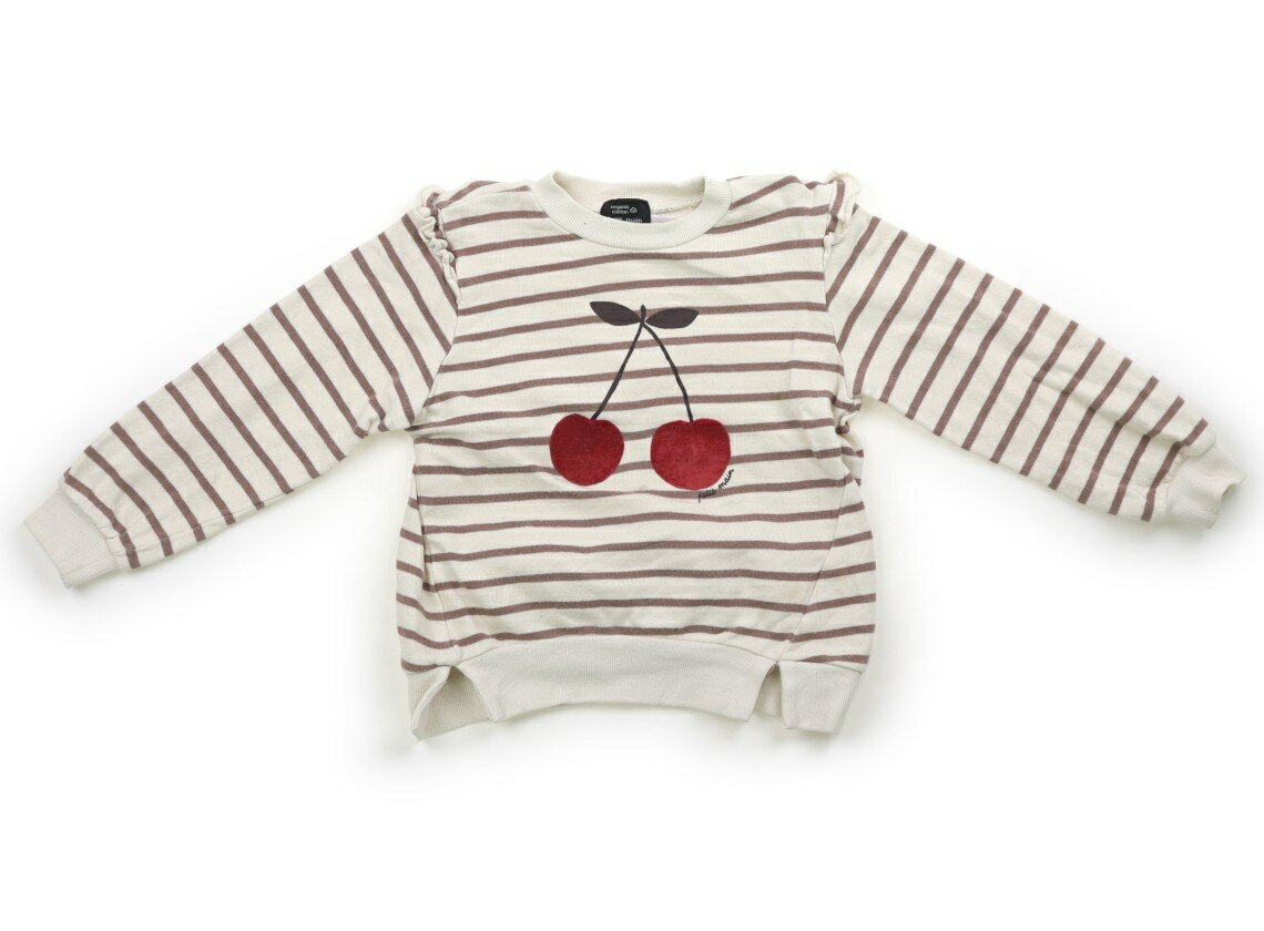 プティマイン petit main トレーナー・プルオーバー 110 女の子 オフホワイト・ブラウンボーダー・さくらんぼ 子供服 ベビー服 キッズ アウトレット ユーズド 【中古】キッズ・ベビー・マタニティ