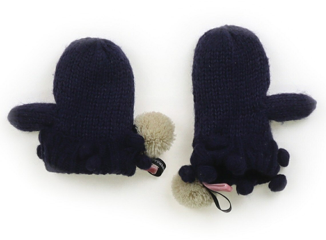 アンパサンド ampersand 手袋・マフラー キッズ用品 女の子 ネイビー、ベージュボンボン装飾 子供服 ベビー服 キッズ アウトレット ユーズド 【中古】キッズ・ベビー・マタニティ