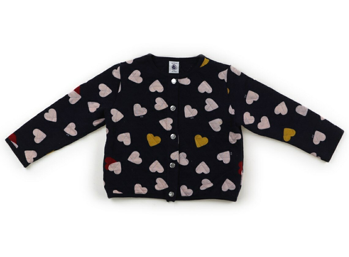 プチバトー PETIT BATEAU カーディガン 100 女の子 ネイビー、ピンク、黄、ハート 子供服 ベビー服 キッズ アウトレット ユーズド 【中古】キッズ・ベビー・マタニティ