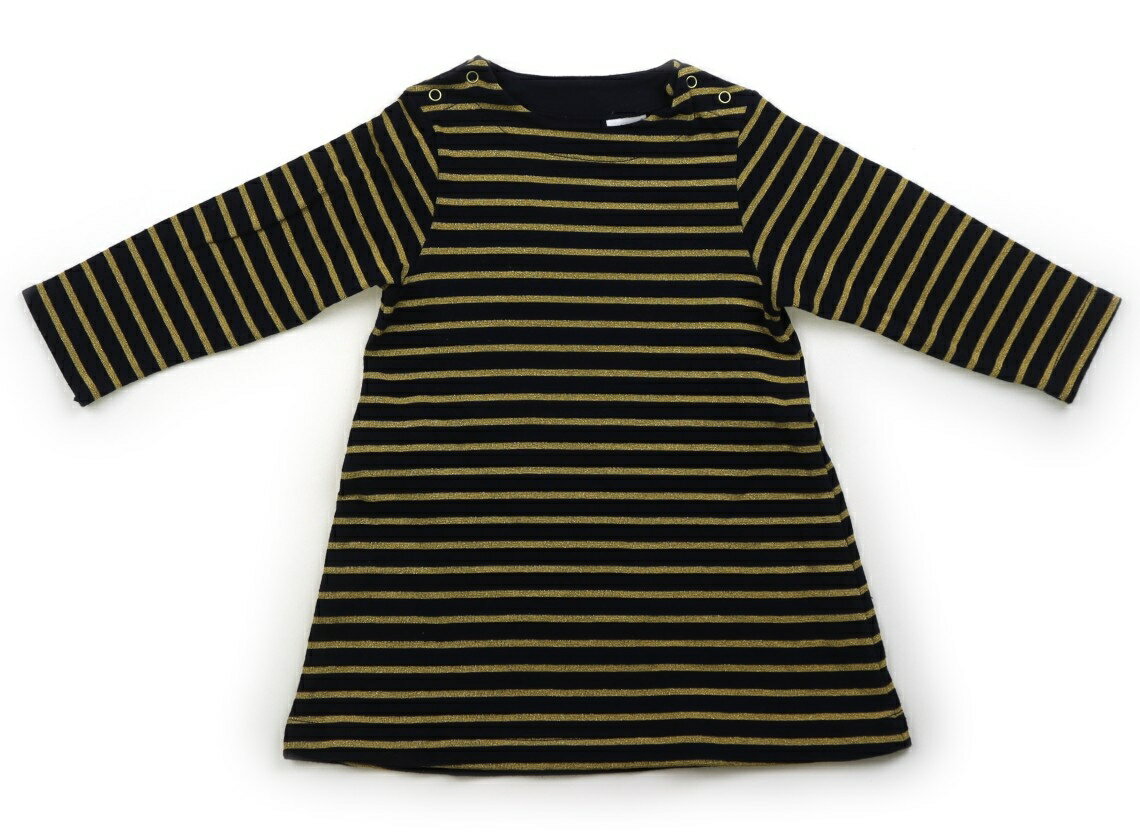 プチバトー PETIT BATEAU ワンピース 80 女の子 ボーダー柄ネイビーゴールド 子供服 ベビー服 キッズ アウトレット ユーズド 【中古】キッズ・ベビー・マタニティ