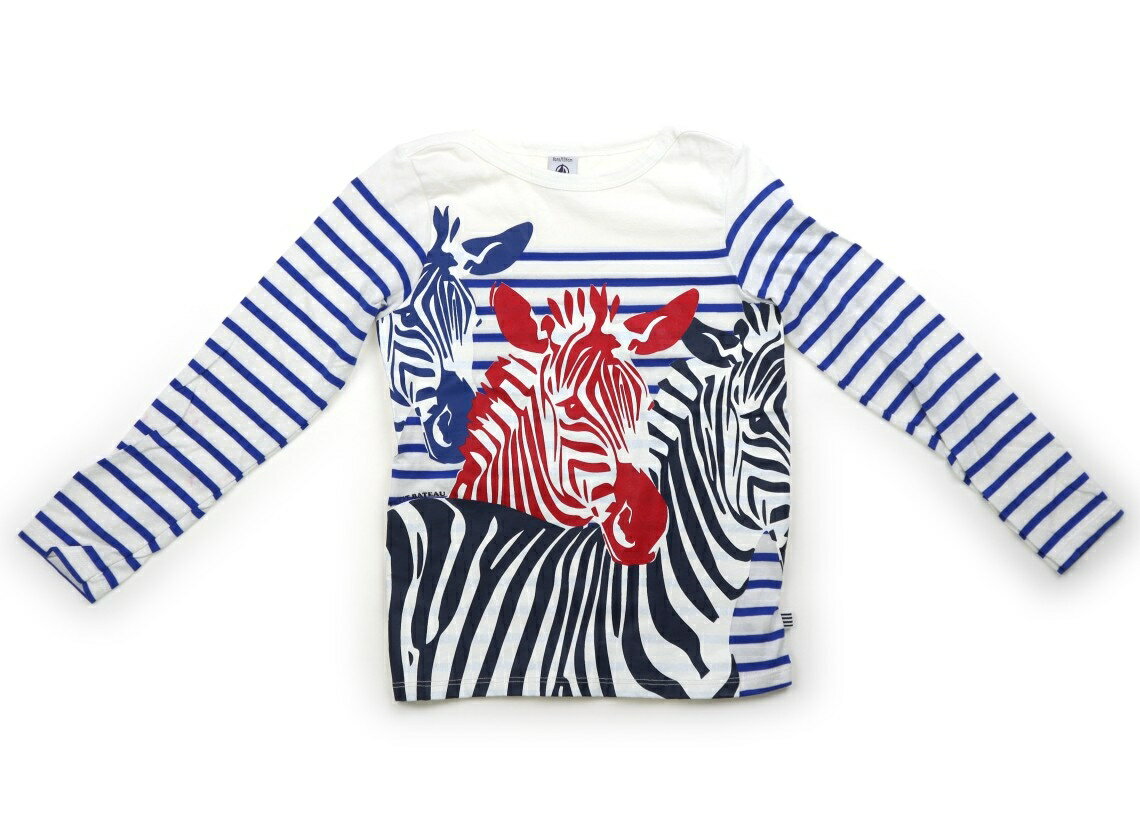 プチバトー PETIT BATEAU Tシャツ・カットソー 120 男の子 白・青・ボーダー・プリント 子供服 ベビー服 キッズ アウトレット ユーズド 【中古】キッズ・ベビー・マタニティ