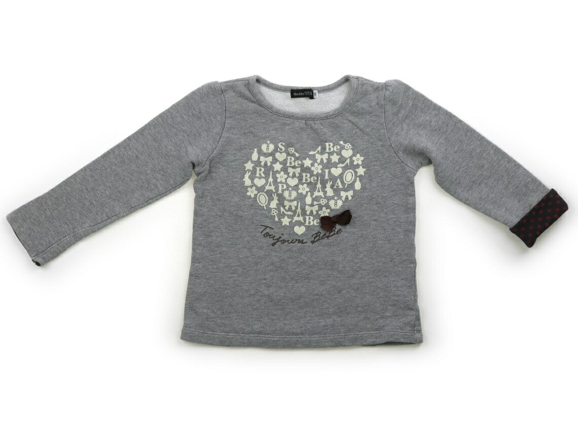 べべ BeBe トレーナー・プルオーバー 110 女の子 杢グレー・オフホワイトロゴ・スミクロ×パープルドット 子供服 ベビー服 キッズ アウトレット ユーズド 【中古】キッズ・ベビー・マタニティ