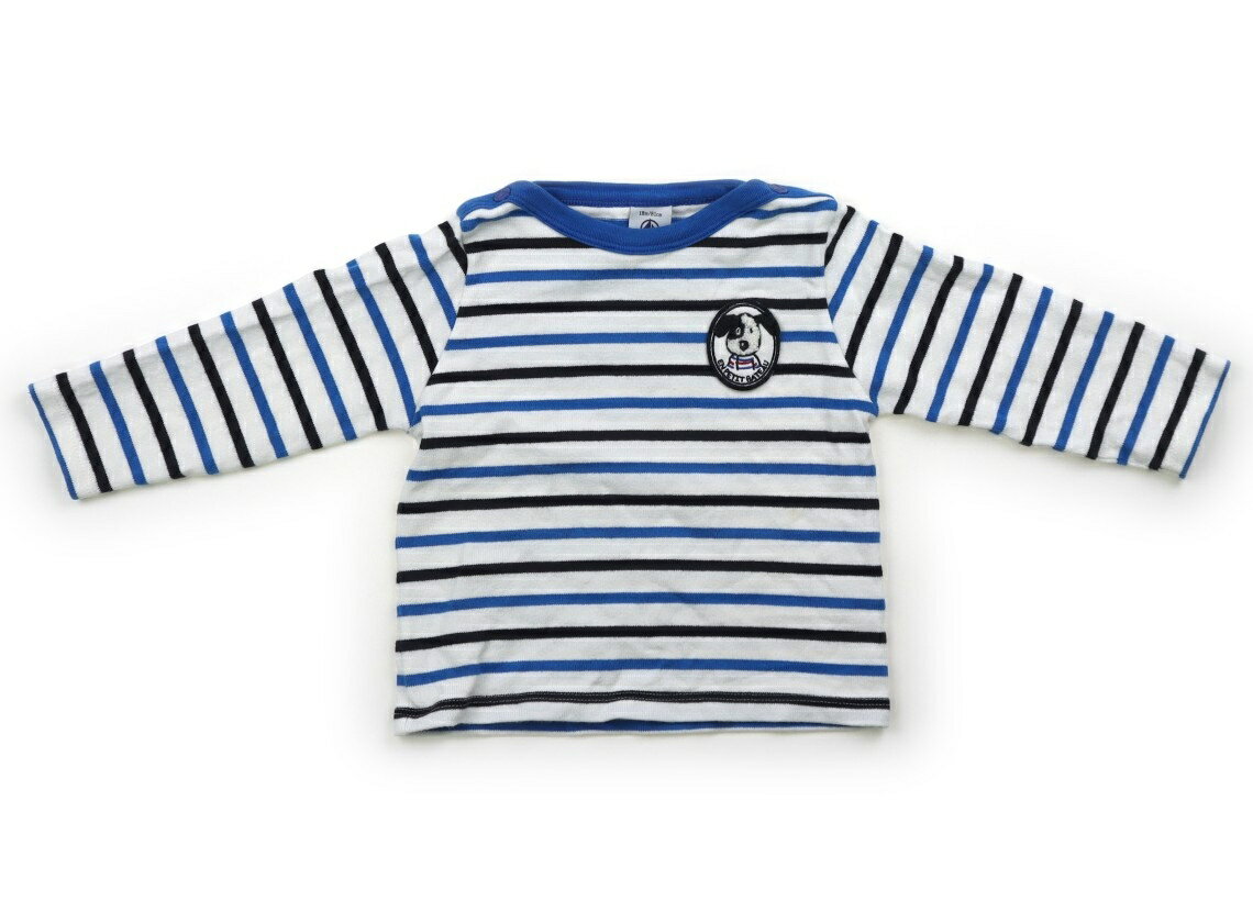 プチバトー PETIT BATEAU Tシャツ・カットソー 80 男の子 ホワイト・ブルー・ブラック・ボーダー 子供服 ベビー服 キッズ アウトレット ユーズド 【中古】キッズ・ベビー・マタニティ