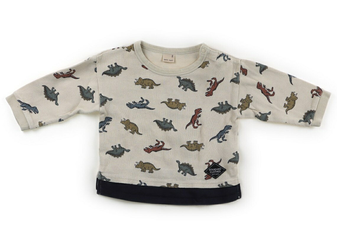 プティマイン petit main Tシャツ・カットソー 90 男の子 アイボリー、ネイビー、恐竜柄 子供服 ベビー服 キッズ アウトレット ユーズド 【中古】キッズ・ベビー・マタニティ