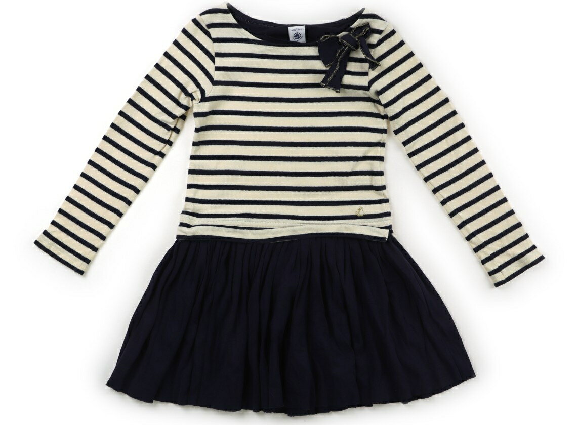 プチバトー PETIT BATEAU ワンピース 110 女の子 オフホワイト・ネイビー・ボーダー 子供服 ベビー服 キッズ アウトレット ユーズド 【中古】キッズ・ベビー・マタニティ
