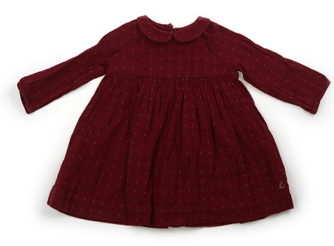 プチバトー PETIT BATEAU ワンピース 80 女の子 ワイン・ゴールドラメドット 子供服 ベビー服 キッズ アウトレット ユーズド 【中古】キッズ・ベビー・マタニティ