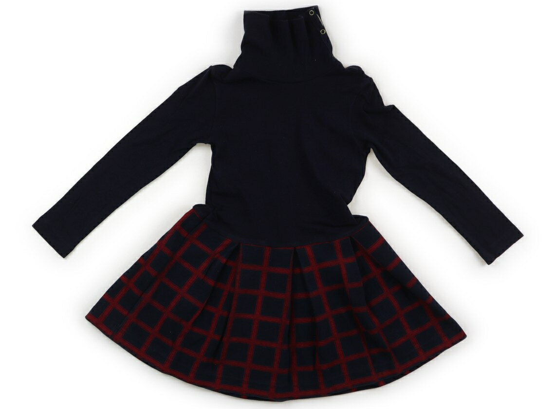 プチバトー PETIT BATEAU ワンピース 110 女の子 ネイビー・レッド・チェック 子供服 ベビー服 キッズ アウトレット ユーズド 【中古】キッズ・ベビー・マタニティ