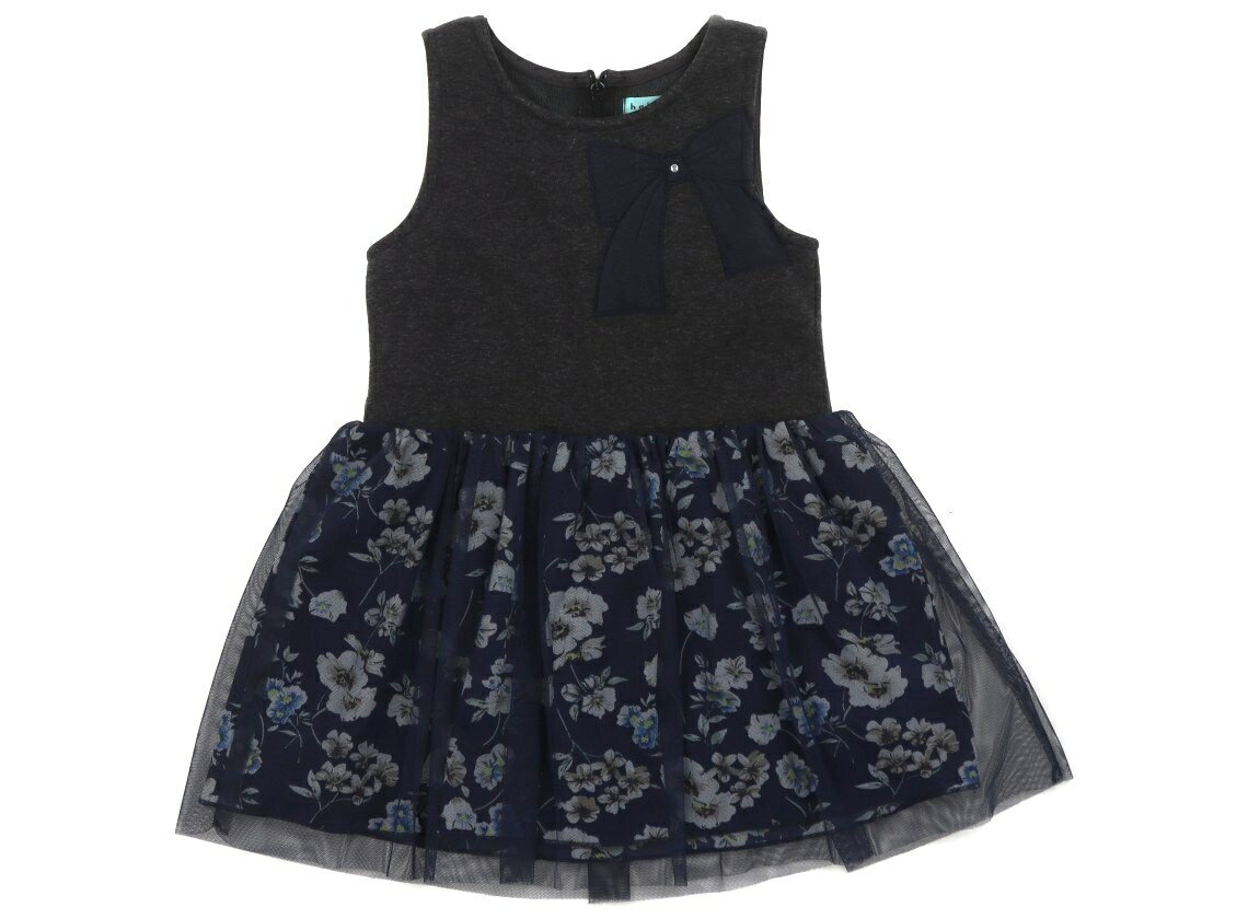 ハッカ HAKKA ジャンパースカート 100 女の子 杢チャコールグレー・ネイビー×ホワイト花柄 子供服 ベビ..