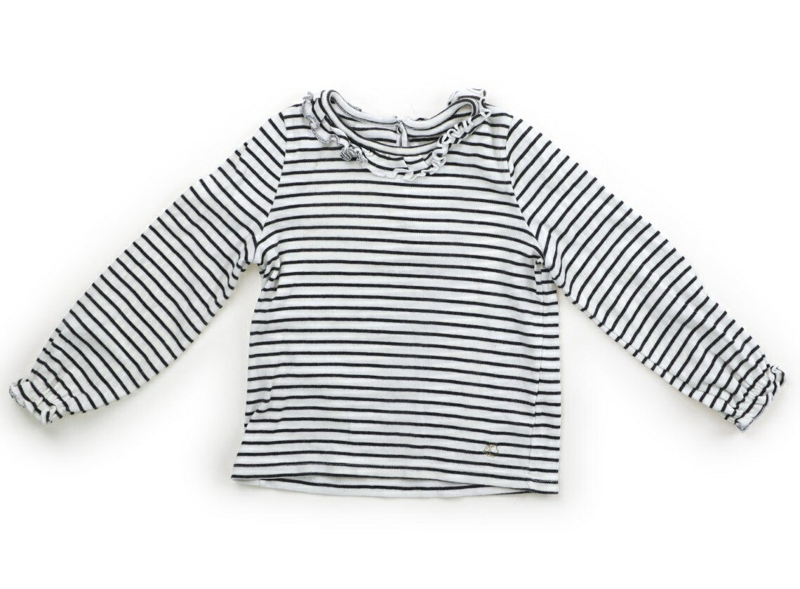 プチバトー PETIT BATEAU Tシャツ・カットソー 95 女の子 アイボリー・ボーダー。黒 子供服 ベビー服 キッズ アウトレット ユーズド 【中古】キッズ・ベビー・マタニティ