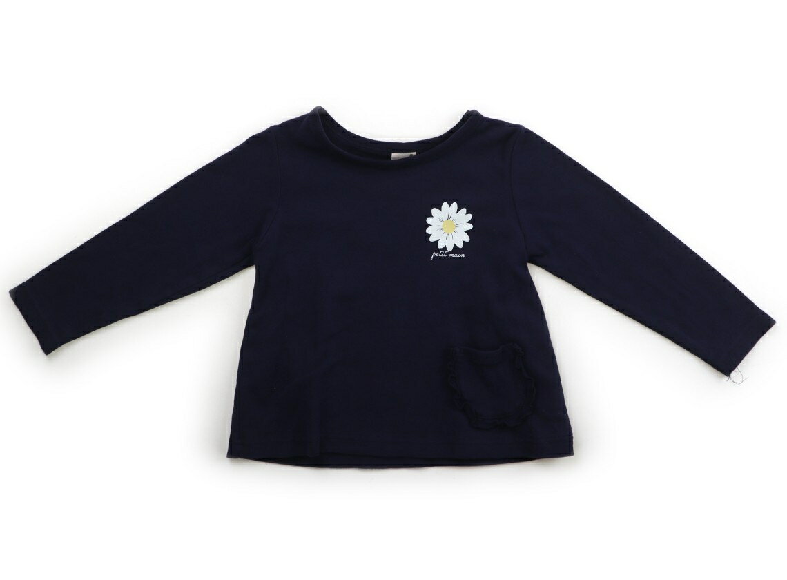 プティマイン petit main Tシャツ・カットソー 100 女の子 ネイビー 子供服 ベビー服 キッズ アウトレ..