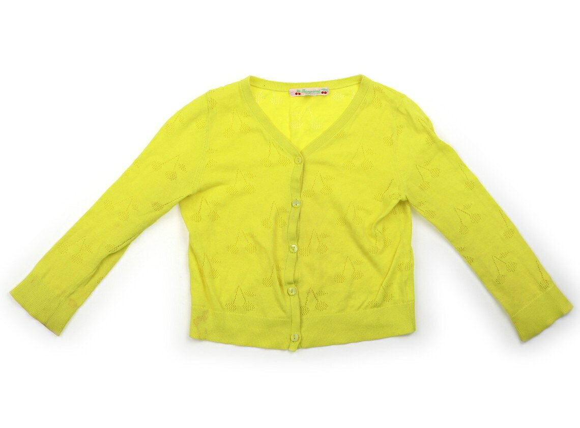 　ブランド 　BONTON(ボントン) 　カテゴリー 　カーディガン 　サイズ 　100サイズ 　色 　蛍光イエロー系。さくらんぼ 　状態 　★★ 　記名 　なし 　ジャンル 　Girl 実際のサイズ表記は4です。綿100％。袖口、ボタンまわり、裾、ヨレ感あり。全体に毛羽立ちがあります。袖口、薄茶色のシミ跡が見受けられます。使用感はありますが、まだお使い頂けそうです。軽い仕立てです。 ＊【状態】【サイズ】に関しての詳しい説明はこちら