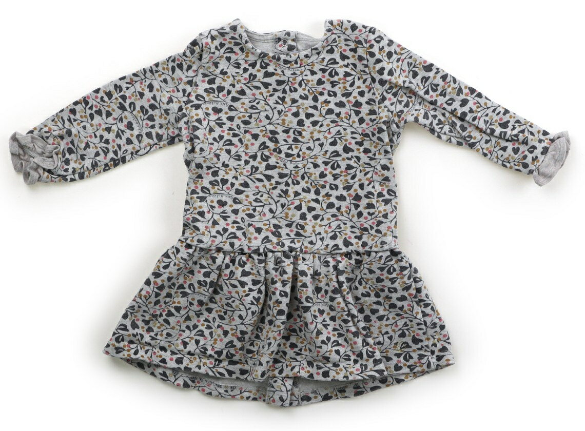 プチバトー PETIT BATEAU ワンピース 80 女の子 グレー・ブラック×ゴールド×ピンク花柄 子供服 ベビー服 キッズ アウトレット ユーズド 【中古】キッズ・ベビー・マタニティ