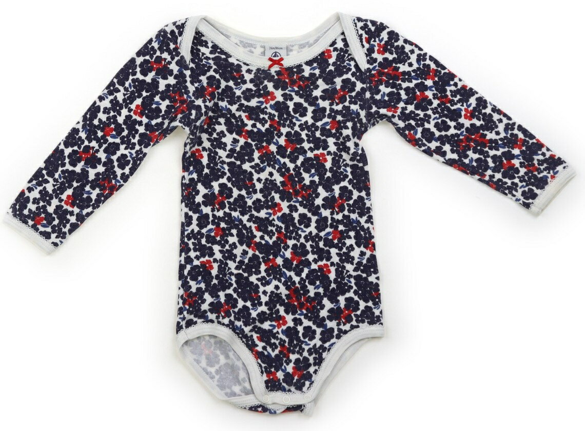 プチバトー PETIT BATEAU ロンパース 80 女の子 白・ネイビー・花柄 子供服 ベビー服 キッズ アウトレット ユーズド 【中古】キッズ・ベビー・マタニティ