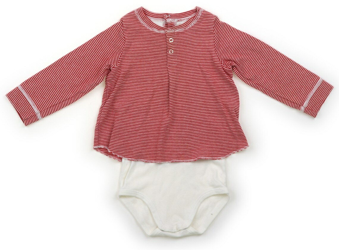 プチバトー PETIT BATEAU ロンパース 80 女の子 赤・白・ボーダー 子供服 ベビー服 キッズ アウトレッ..