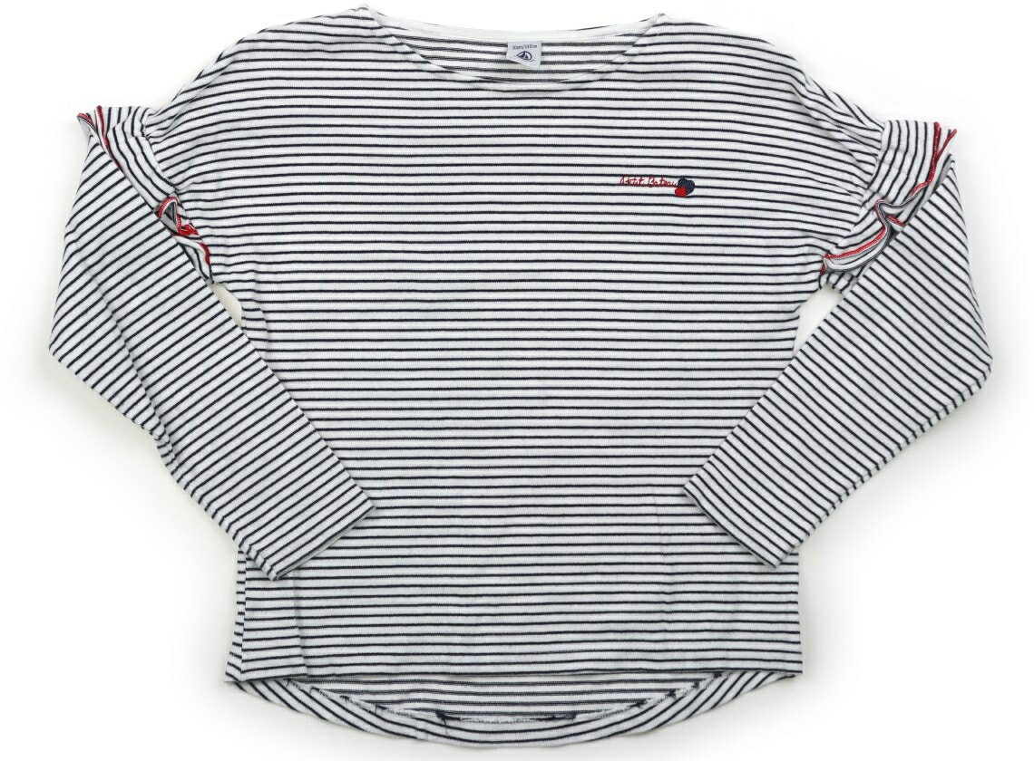 プチバトー PETIT BATEAU Tシャツ・カットソー 140 女の子 ホワイト・ネイビー・ボーダー 子供服 ベビー服 キッズ アウトレット ユーズド 【中古】キッズ・ベビー・マタニティ