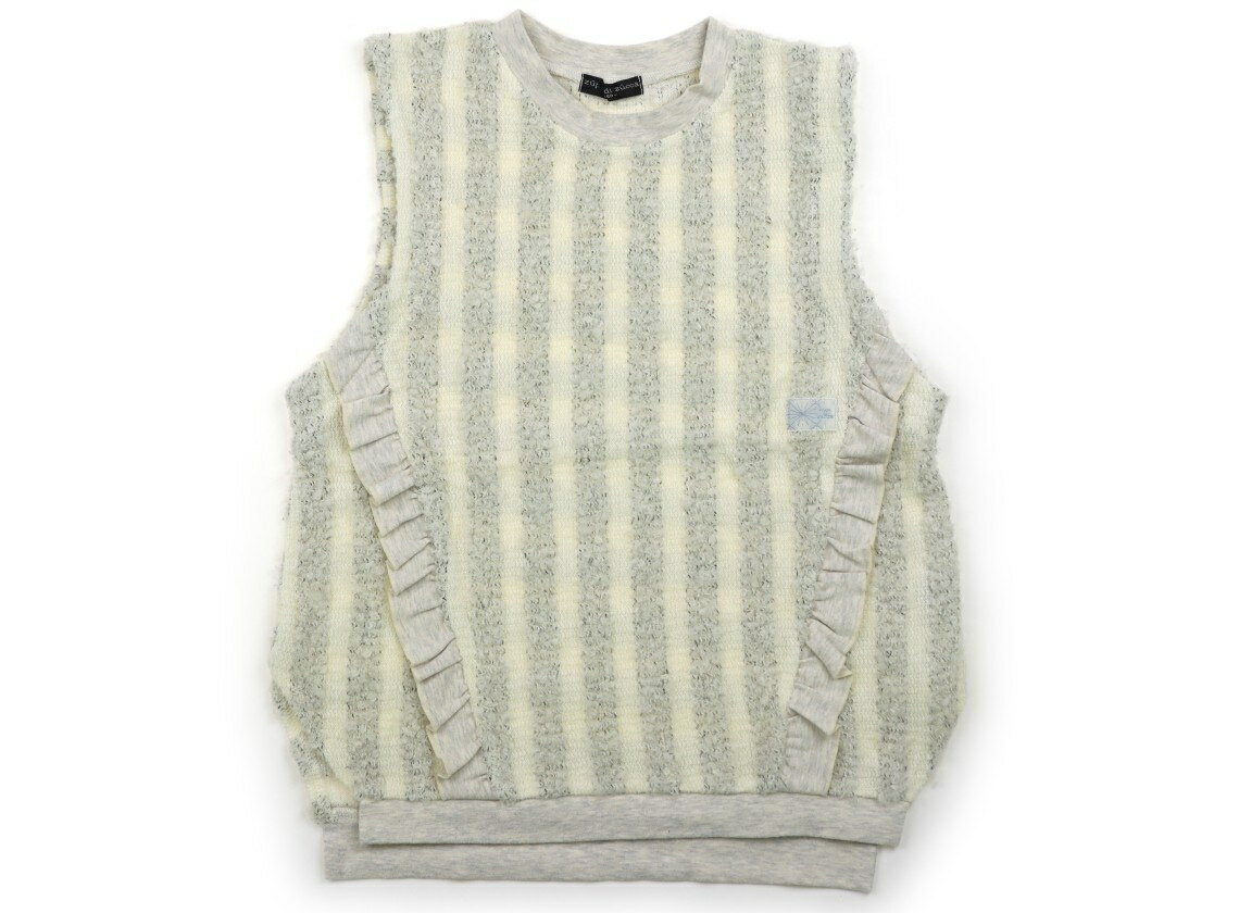 　ブランド 　Zuppa di Zucca(ズッパディズッカ) 　カテゴリー 　ベスト 　サイズ 　150サイズ 　色 　アイボリー・グレージュ・ボーダー・ストライプ 　状態 　★★ 　記名 　なし 　ジャンル 　Girl アクリル・ナイロン・ウール・ポリエステル素材。全体に毛羽立ちがあります。衿、裾ヨレ感あり。使用感ありますが、まだお使いいただけます。 ＊【状態】【サイズ】に関しての詳しい説明はこちら