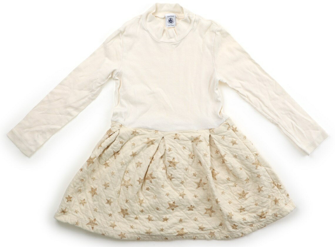 プチバトー PETIT BATEAU ワンピース 110 女の子 オフホワイト・ゴールドラメ星柄 子供服 ベビー服 キッズ アウトレット ユーズド 【中古】キッズ・ベビー・マタニティ