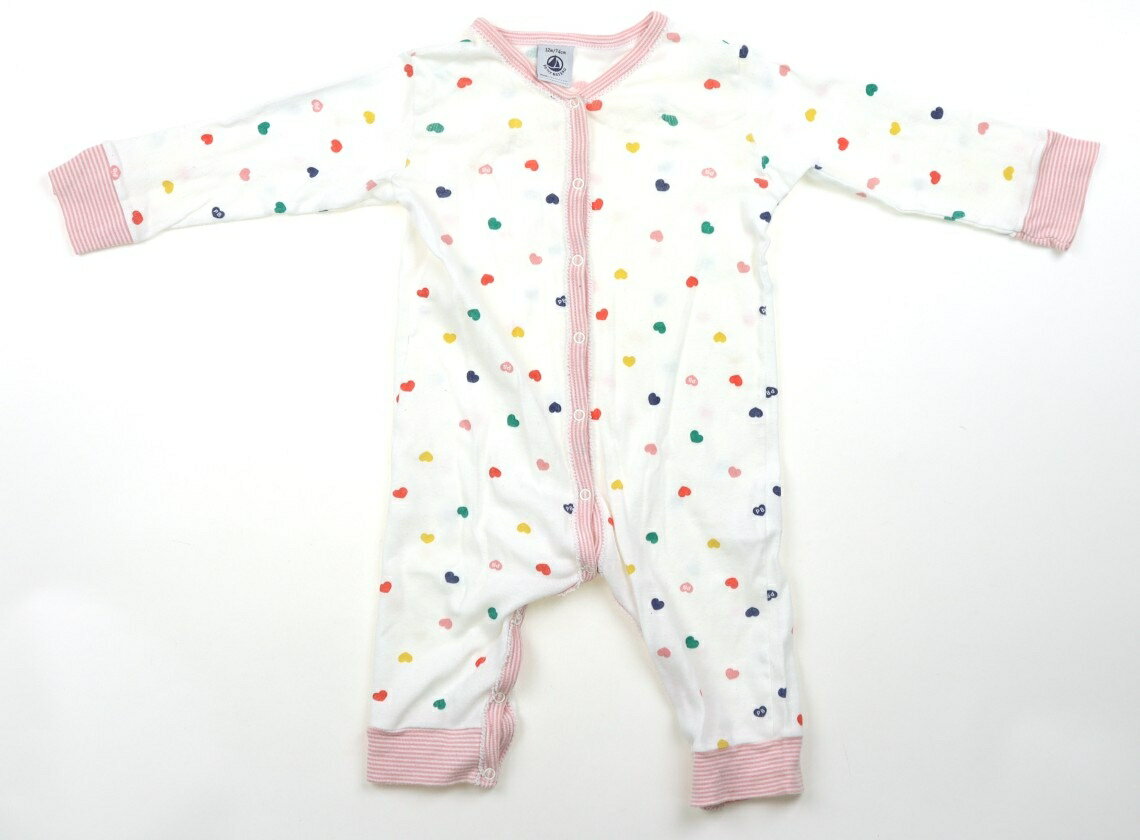 プチバトー PETIT BATEAU カバーオール 70 女の子 ホワイト・ハート 子供服 ベビー服 キッズ アウトレット ユーズド 【中古】キッズ・ベビー・マタニティ