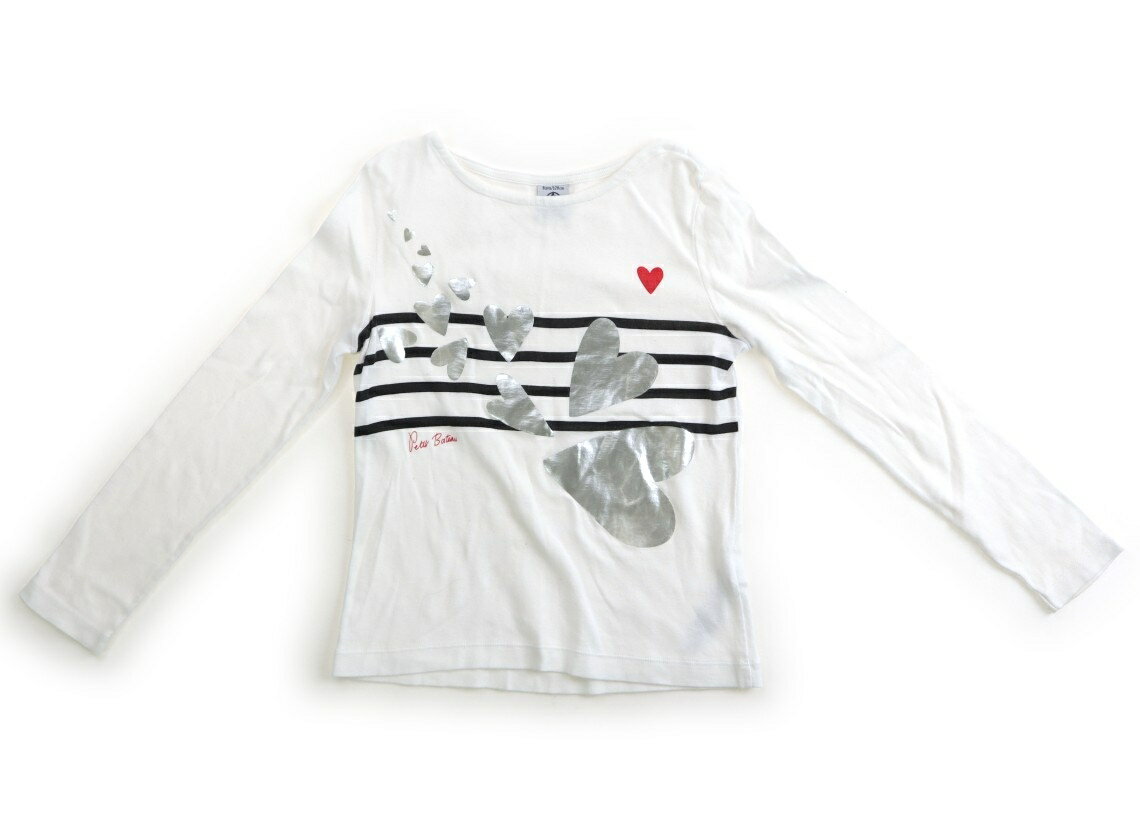 プチバトー PETIT BATEAU Tシャツ・カットソー 120 女の子 白、紺ボーダー、シルバー、ハート 子供服 ベビー服 キッズ アウトレット ユーズド 【中古】キッズ・ベビー・マタニティ