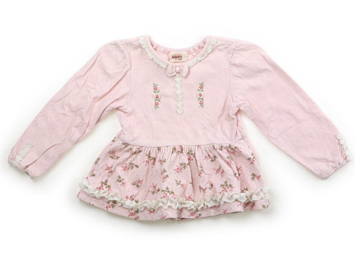スーリー Souris チュニック 100 女の子 ピンク、フリル、ドット、木のみ 子供服 ベビー服 キッズ アウトレット ユーズド 【中古】キッズ・ベビー・マタニティ
