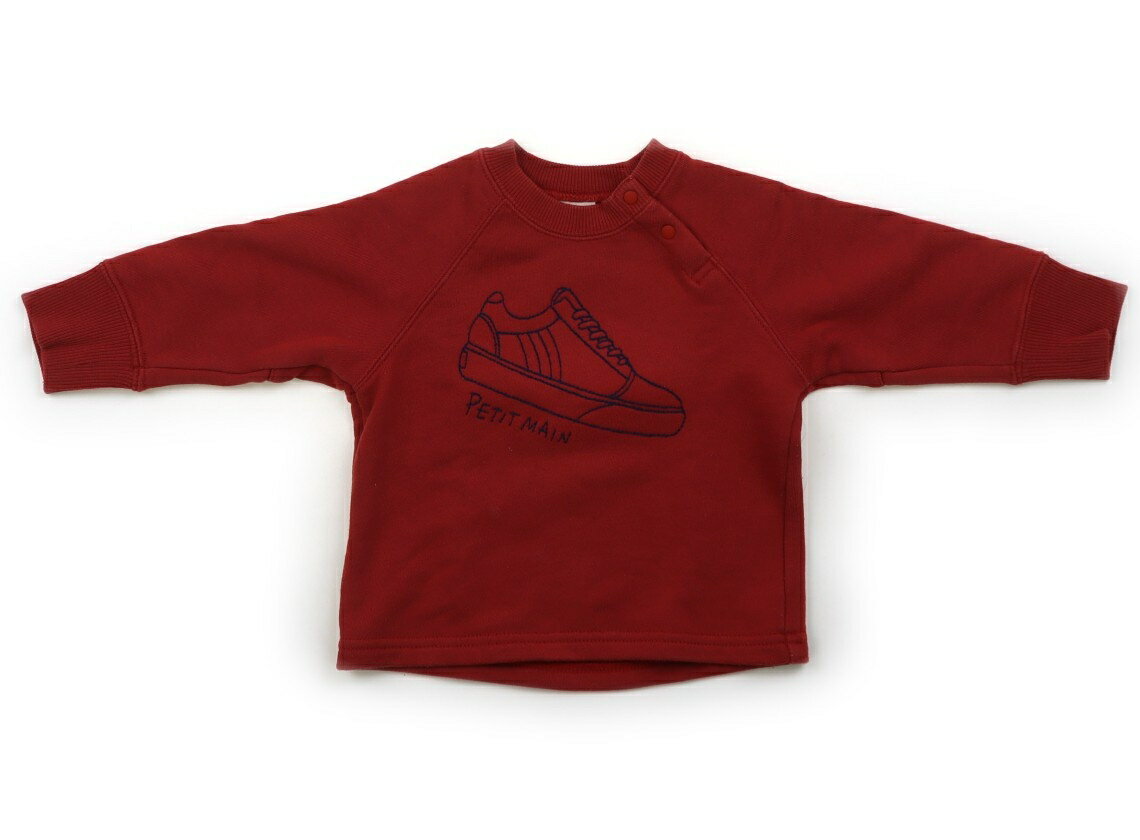 プティマイン petit main トレーナー・プルオーバー 80 男の子 ターキーレッド、スニーカーの刺繍 子供服 ベビー服 キッズ アウトレット ユーズド 【中古】キッズ・ベビー・マタニティ