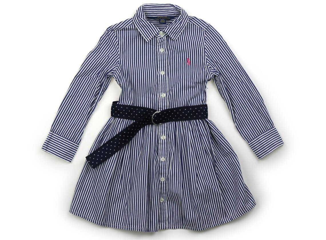ポロラルフローレン POLO RALPH LAUREN ワンピース 90 女の子 白・ブルーストライプ、ベルト 子供服 ベビー服 キッズ アウトレット ユーズド 【中古】キッズ・ベビー・マタニティ