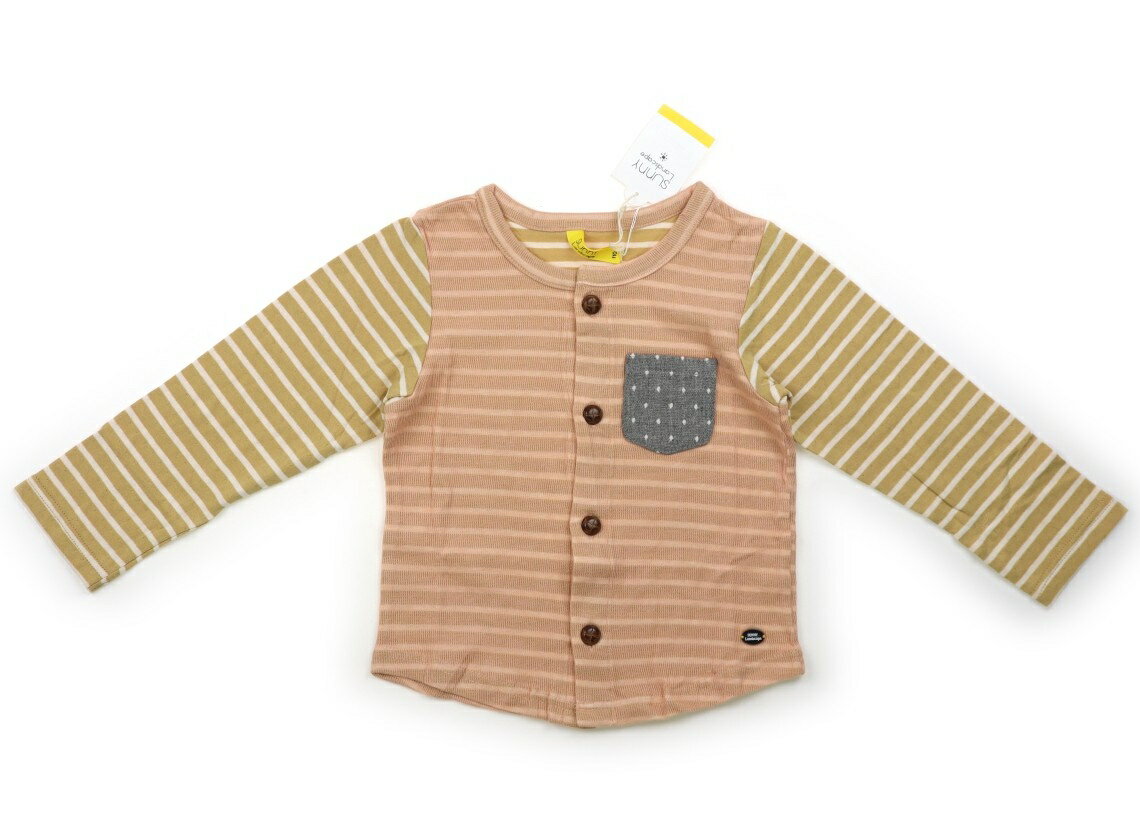 サニーランドスケープ Sunny Landscape カーディガン 110 女の子 アプリコット、黄土色、白、ボーダー ..