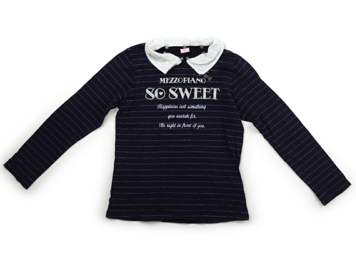 メゾピアノ mezzo piano Tシャツ・カットソー 150 女の子 ネイビー・シルバーラメボーダー・ホワイト 子供服 ベビー服 キッズ アウトレット ユーズド 【中古】キッズ・ベビー・マタニティ