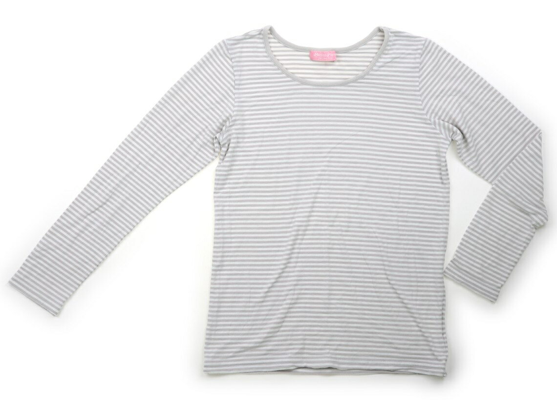 メゾピアノ mezzo piano Tシャツ・カットソー 160 女の子 ホワイト・ライトグレーボーダー 子供服 ベビ..