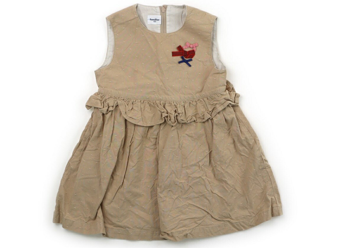 ファミリア familiar ジャンパースカート 100 女の子 ベージュ・カラフルリボン 子供服 ベビー服 キッズ アウトレット ユーズド 【中古】キッズ・ベビー・マタニティ