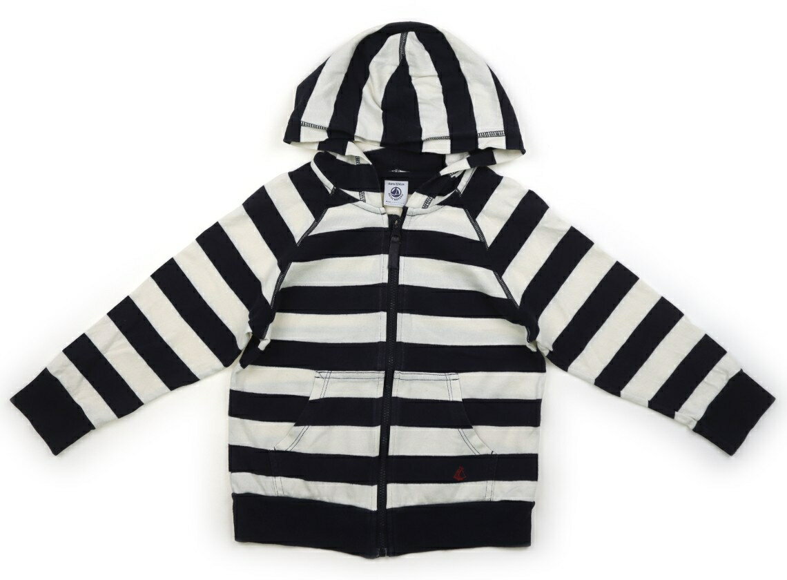 　ブランド 　PETIT BATEAU(プチバトー) 　カテゴリー 　パーカー 　サイズ 　100サイズ 　色 　ネイビー・ホワイト・ボーダー 　状態 　★★（返品不可） 　記名 　なし 　ジャンル 　Boy 実際のサイズ表記は4ans/104cm。カットソー生地。胸元に薄茶色いシミあり。白っぽい色褪せと毛羽立ちがありますが、普段使いにいかがでしょうか。 ＊【状態】【サイズ】に関しての詳しい説明はこちら