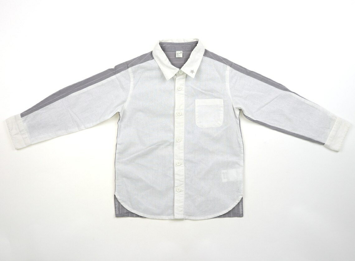 アプレレクール apres les cours シャツ・ブラウス 110 男の子 オフホワイト、グレーストライプ 子供服 ベビー服 キッズ アウトレット ユーズド 【中古】キッズ・ベビー・マタニティ