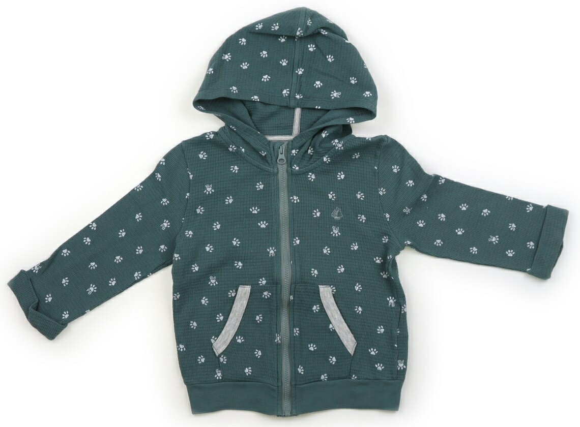 プチバトー PETIT BATEAU パーカー 80 男の子 青みグリーン・総柄 子供服 ベビー服 キッズ アウトレット ユーズド 【中古】キッズ・ベビー・マタニティ