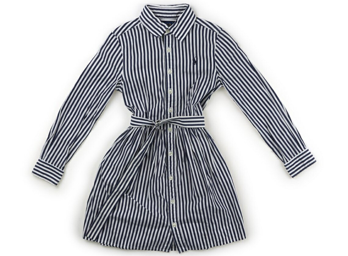 ポロラルフローレン POLO RALPH LAUREN ワンピース 130 女の子 ネイビー・ホワイトストライプ 子供服 ベビー服 キッズ アウトレット ユーズ...