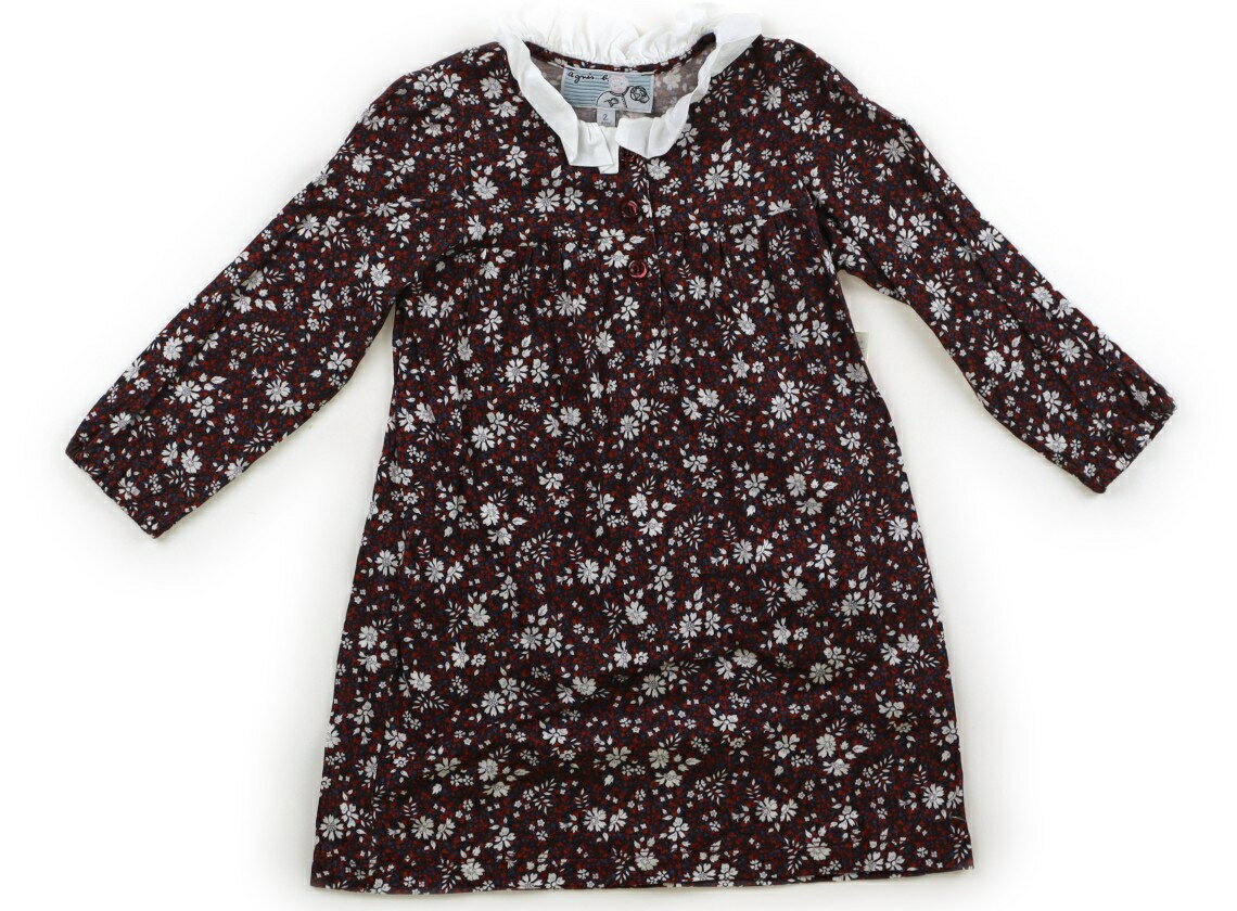 アニエスベー agnes.b ワンピース 90 女の子 レッド・ブルーMIX・ホワイト花柄 子供服 ベビー服 キッズ アウトレット ユーズド 【中古】キッズ・ベビー・マタニティ