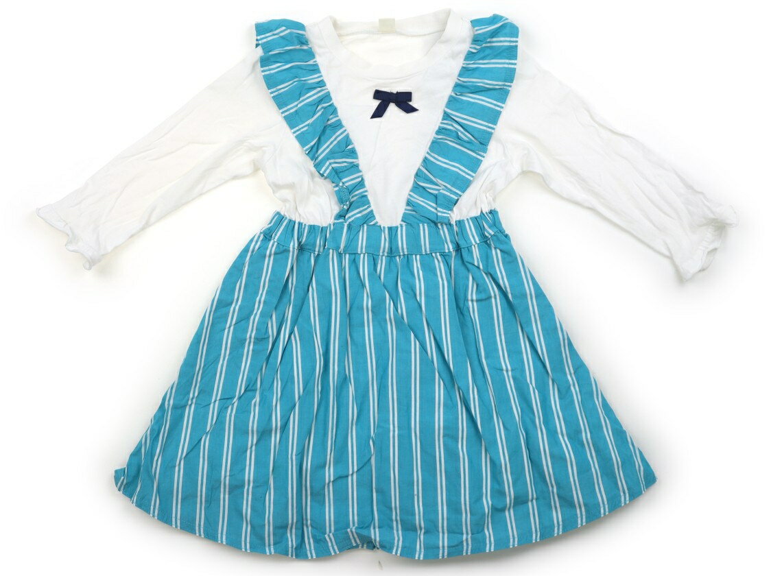 アプレレクール apres les cours ワンピース 110 女の子 ホワイト・アクアブルー×ホワイトストライプ ..