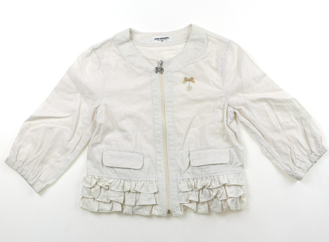 　ブランド 　pom ponette(ポンポネット) 　カテゴリー 　カーディガン 　サイズ 　140サイズ 　色 　オフホワイト、ゴールド 　状態 　★★★ 　記名 　なし 　ジャンル 　Girl 麻とコットンの配合生地。いくつか糸の飛び出しと首のパイピングに点シミが見受けられます。 ＊【状態】【サイズ】に関しての詳しい説明はこちら