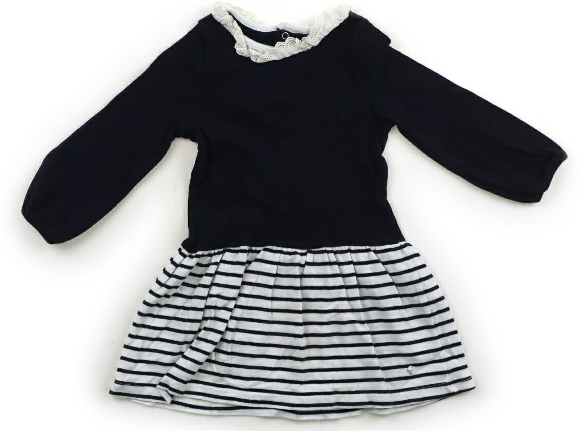 プチバトー PETIT BATEAU ワンピース 80 女の子 ネイビー・ホワイト・ボーダー 子供服 ベビー服 キッズ アウトレット ユーズド 【中古】キッズ・ベビー・マタニティ