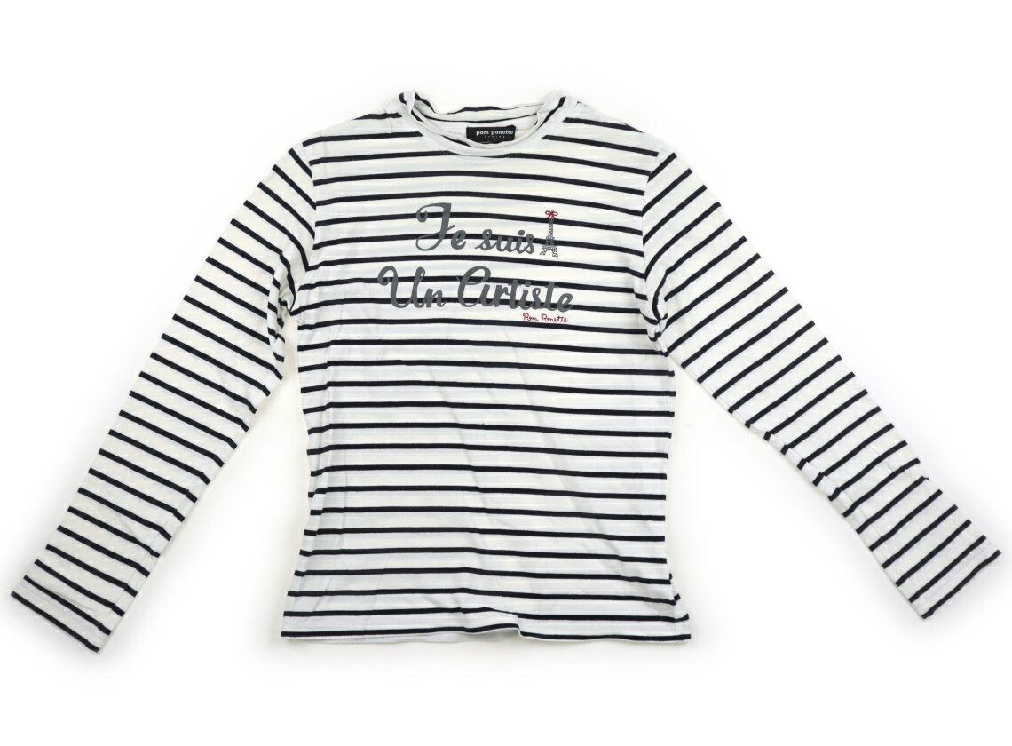 ポンポネット pom ponette Tシャツ・カットソー 160 女の子 ホワイト・ネイビー・ボーダー 子供服 ベビー服 キッズ アウトレット ユーズド 【中古】キッズ・ベビー・マタニティ