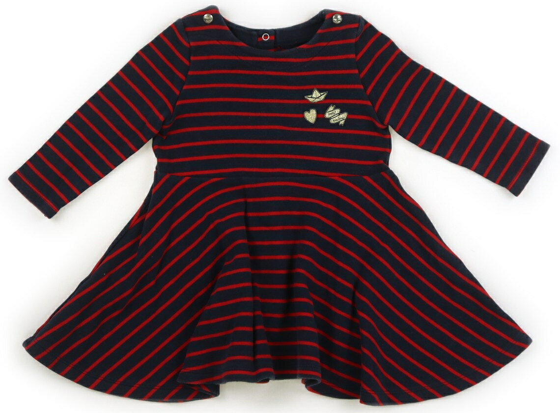 プチバトー PETIT BATEAU ワンピース 80 女の子 ネイビー・レッド・ボーダー 子供服 ベビー服 キッズ アウトレット ユーズド 【中古】キッズ・ベビー・マタニティ