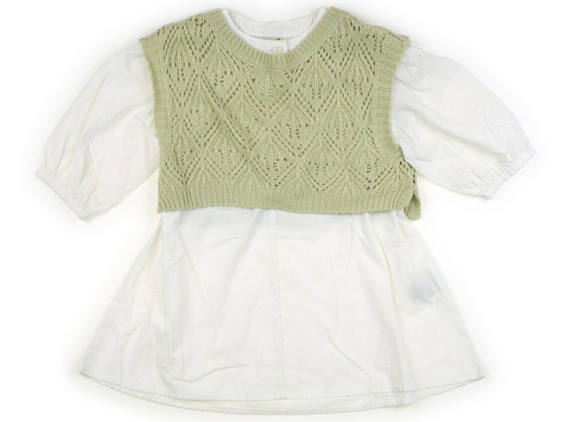 プティマイン petit main チュニック 90 女の子 白、ピスタチオグリーン 子供服 ベビー服 キッズ アウトレット ユーズド 【中古】キッズ・ベビー・マタニティ