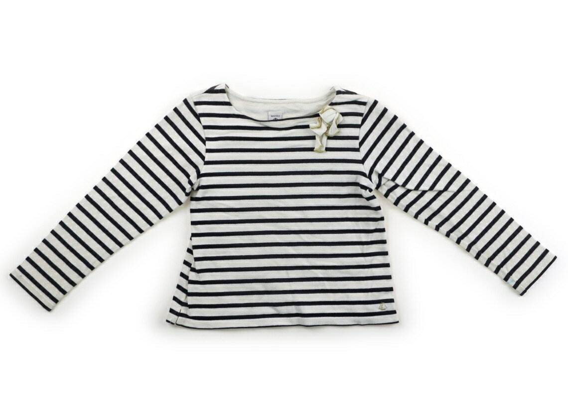 プチバトー PETIT BATEAU Tシャツ・カットソー 120 女の子 オフホワイト、黒ボーダー、リボン 子供服 ベビー服 キッズ アウトレット ユーズド 【中古】キッズ・ベビー・マタニティ