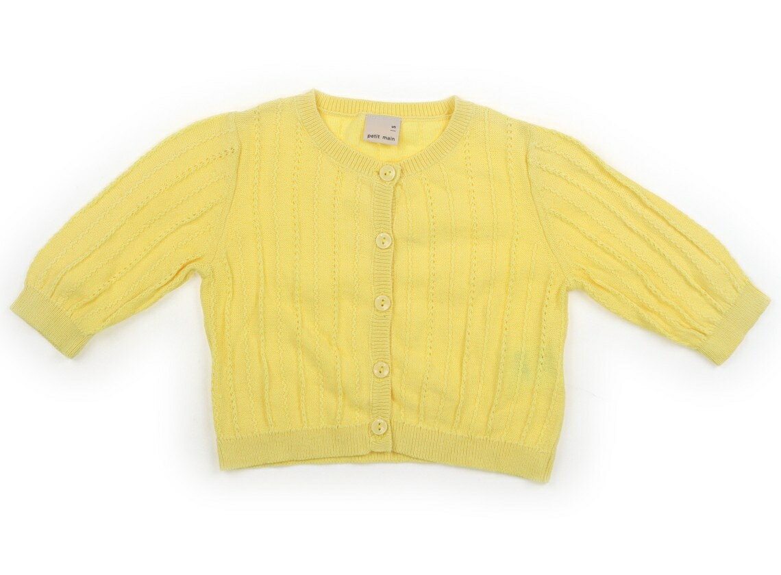 　ブランド 　petit main(プティマイン) 　カテゴリー 　カーディガン 　サイズ 　80サイズ 　色 　イエロー 　状態 　★★★ 　記名 　なし 　ジャンル 　Girl 実際のサイズ表記はSです。薄手のコットン地。網目に抜け感があります。若干白っぽさがありますがまだお使いいただけそうです。 ＊【状態】【サイズ】に関しての詳しい説明はこちら