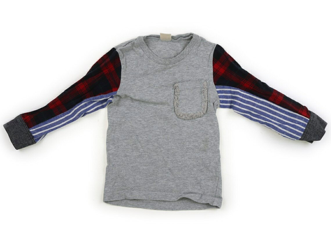 T-Shirts （Short Sleeve） - プティマイン petit main Tシャツ・カットソー 100 女の子 ライトグレー・チェック・ボーダー 子供服 ベビー服 キッズ アウトレット ユーズド 【中古】キッズ・ベビー・マタニティ