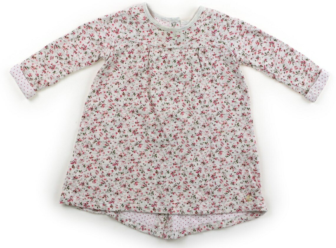 プチバトー PETIT BATEAU ワンピース 80 女の子 ライトグレー地・ピンク花柄 子供服 ベビー服 キッズ アウトレット ユーズド 【中古】キッズ・ベビー・マタニティ