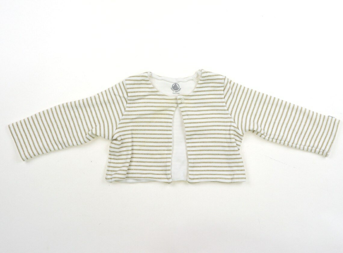 Cardigans - プチバトー PETIT BATEAU カーディガン 70 女の子 白、ゴールド、ボーダー 子供服 ベビー服 キッズ アウトレット ユーズド 【中古】キッズ・ベビー・マタニティ
