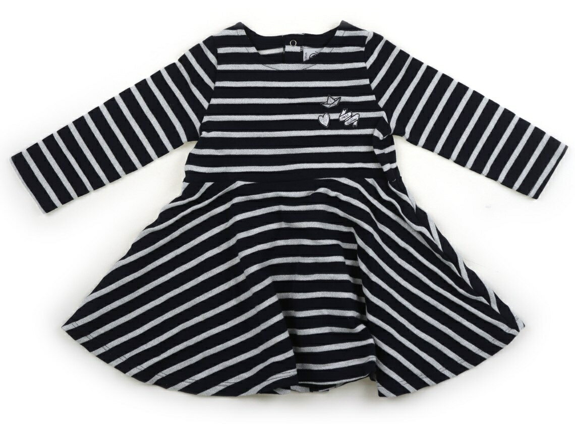プチバトー PETIT BATEAU ワンピース 80 女の子 紺・シルバー・ボーダー 子供服 ベビー服 キッズ アウトレット ユーズド 【中古】キッズ・ベビー・マタニティ